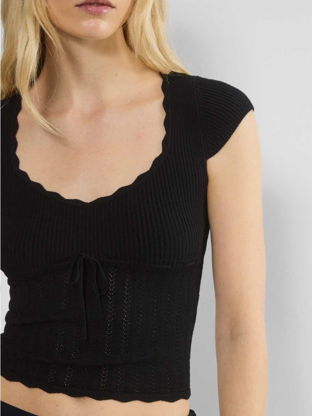 Aritzia Wilfred Black Scallop-Edge Ribbed Knit Top - Picture 3 of 7